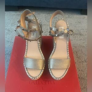 Valentino Rockstud Wedge Espadrilles